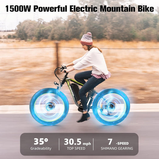 1500W Electric Bike for Adults, 26" Fat Tire Electric Mountain Bicycle, 48V 22.4Ah Removable Li-Ion Battery, Max 30.5Mph E-Bike Snow Beach,Electric sale